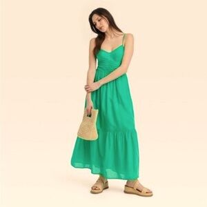 Kelly Green strappy ruffle maxi midi with smocking size M